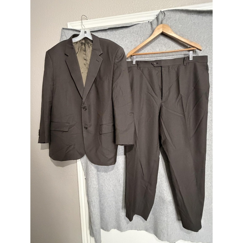 Pronto Uomo Suit Mens 46 44x30‎ Brown Wool Stripe 2 Piece Jacket Pants Formal
